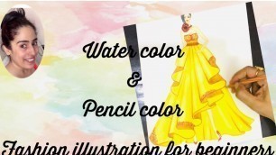 'How to paint a fashion sketch | how to draw ball gown |how to draw a gown using water color'