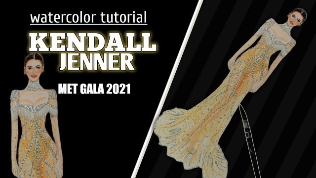 'How to draw  Sheer fabric of Kendall Jenner @ MET GALA 2021| Fashion illustration'