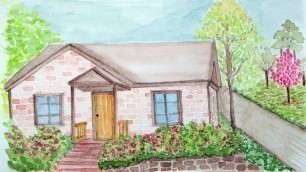 'Warm Country Cottage Brick Tiny House | Small House Design Ideas Watercolor Painting'