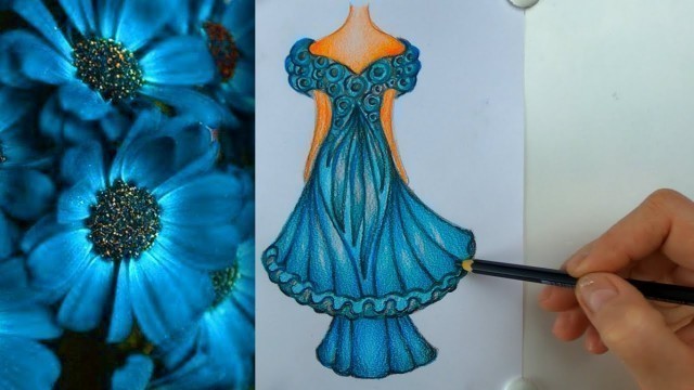 'Drawing оf Turquoise Dress - Fashion Sketching'