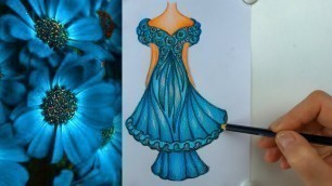 'Drawing оf Turquoise Dress - Fashion Sketching'