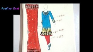 'How to Draw Party Wear Churidar Fashion Drawing For Beginners  Fashion Sketch #01'