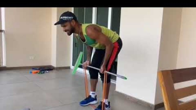 'Wow shikhar dhawan creative exercises with Mop at home||#cricketer #indiancricketer'