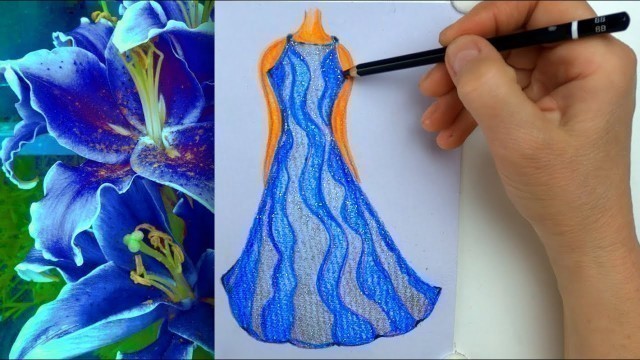 'Speed Drawing of Blue Dress - Fashion Sketching'