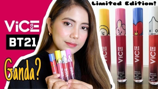 'BT21 X VICE COSMETICS LIMITED EDTION WATER GEL LIP AND CHEEK TINT COLLECTION | SWATCHES'
