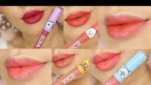'BT21 Collection Vice Cosmetics Phenomenal Velvet Lipstick Swatches 