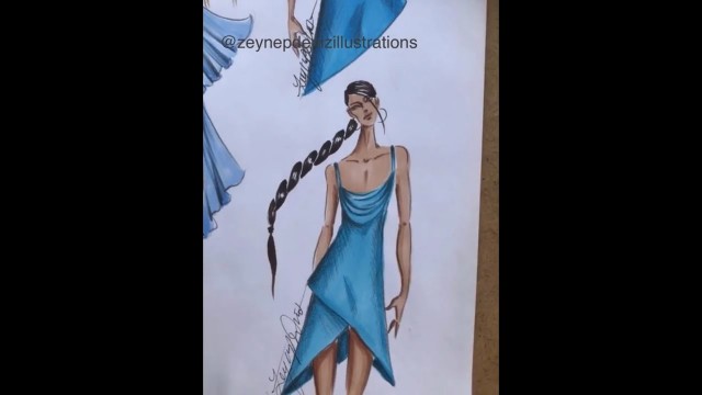 'Fashion sketch tutorial by ZEYNEP DENIZ-cowl neck dress'