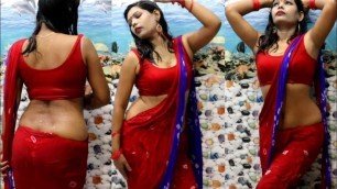 'Saree Lover Pinki Tiwari Wet Saree Fashion Video Shoot in home'