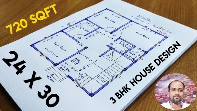 '24X30 HOUSE PLAN II 720 Sqft house design II 24x30 house design with 3 bedrooms'