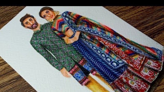 'Fashion Illustration#15 Indian Couple illustration using acrylics | Mayyur Girotra | Braided art'