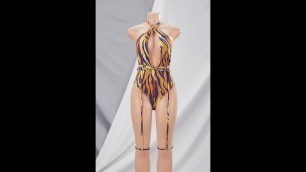 'New tiger pattern printing padded  self-tie sexy hot one-piece bikini with one-pair strap BA002625'