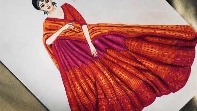 'Fashion Illustration | Lehenga | with Doms Colour Pencil | Twilight Time Art'