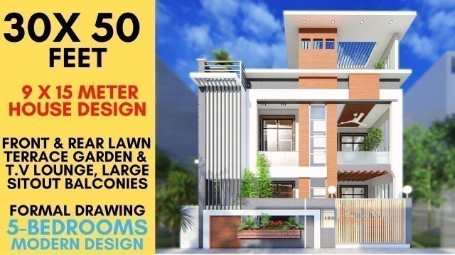 '30X50 Feet, 1500 sqft Modern Façade House Design | 9x15 Meter, 140 sqmt House with 5 Bedrooms'