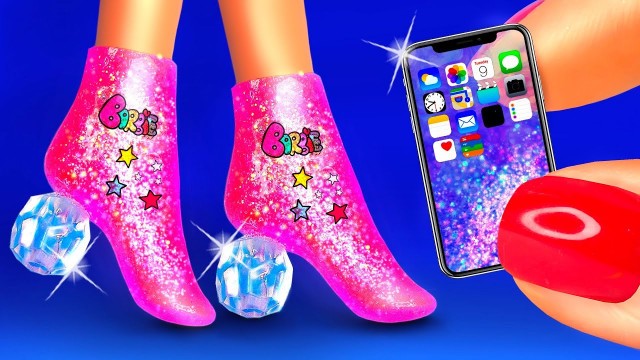 '12 SLIME HACKS FOR BARBIE: DIY Doll Shoes, Clothes, Gloves, a transparent Phone, a Mirror and more'