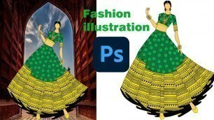 'fashion illustration tutorial in Photoshop /pre bridal wear/sketch/designer lengha design sabyasachi'