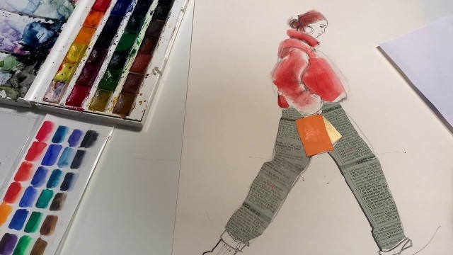 'Collage and mixed media fashion illustration'