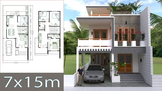 'Home Design Plan 7x15m with 4 Bedrooms'