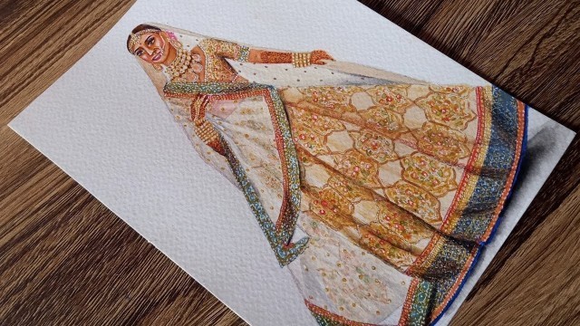 'Fashion Illustration#52 Sabyasachi\'s heritage bridal lehenga Illustration | Braided art'